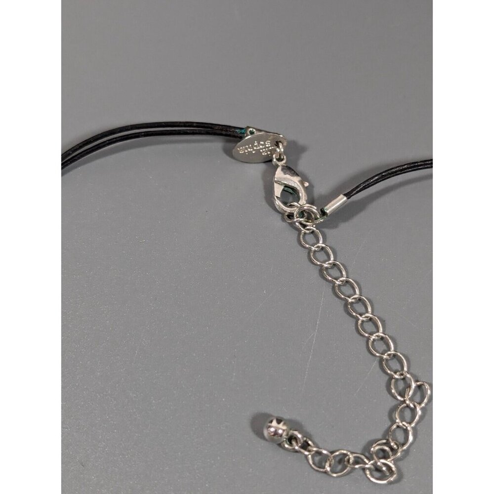 Lia Sophia Green Glass Hammered Silver Tone Triangle Cord Necklace 21 in - Picture 6 of 9